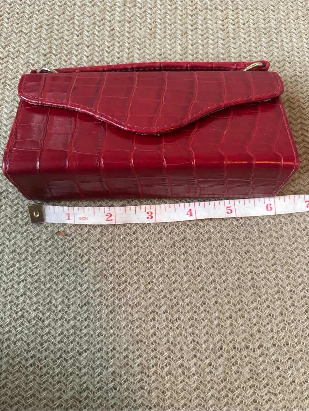 Red Croc-Embossed Women’s Top-Handle Clutch Mini Flap Bag
